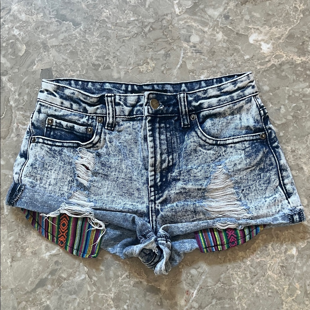 Emo scene 2010s tumblr Denim Distressed Women Shorts